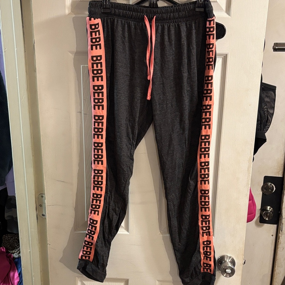 Bebe Charcoal Pajama Pants with Coral Accents